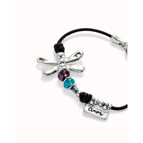 Pulsera con libélula bañada en plata de ley y cristales