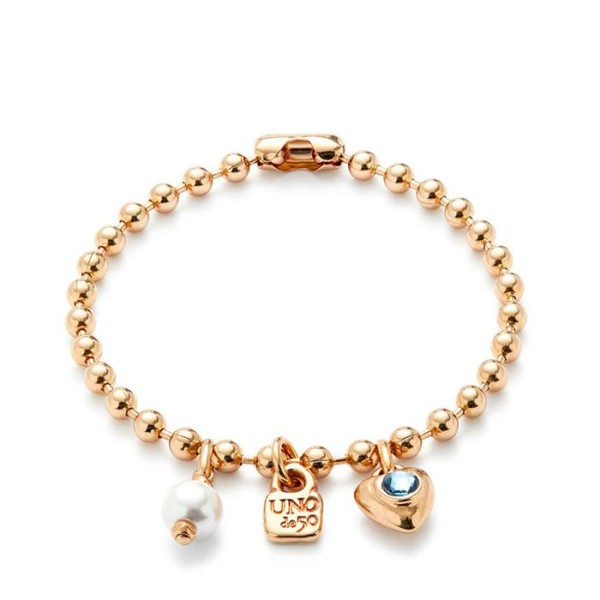 Pulsera UNOde50 Ser Único Baño Oro, Perla y Corazón