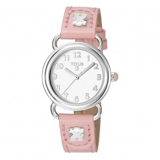 Baby Bear Watch steel with pink leather strap