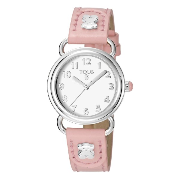 Reloj Baby Bear de acero con correa de piel rosa