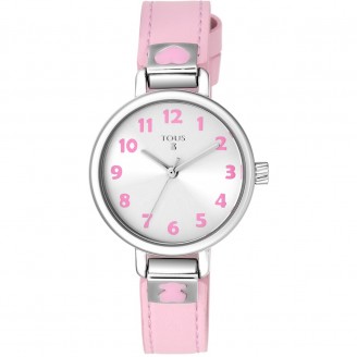 Reloj Dream de acero con correa de piel rosa