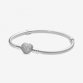 Pandora Moments Sparkling Heart Pavé Clasp Snake Chain Bracelet