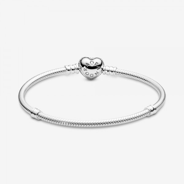 Pandora Moments Sparkling Heart Pavé Clasp Snake Chain Bracelet
